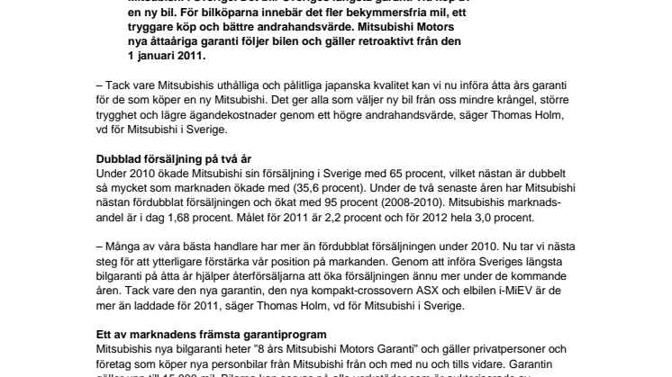 Mitsubishi inför Sveriges längsta garanti