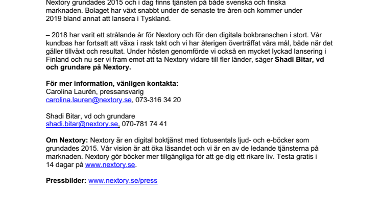 Nextory växte mest – ökade intäkterna med 152 procent 2018