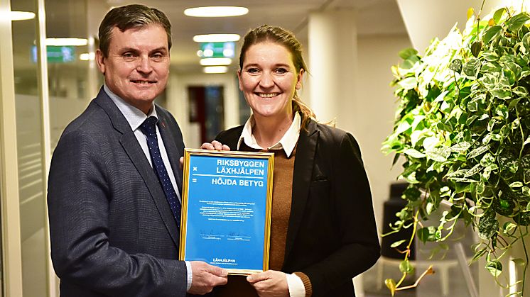 Leif Linde, vd Riksbyggen, och  Maria Arneng, generalsekreterare på Stiftelsen Läxhjälpen.