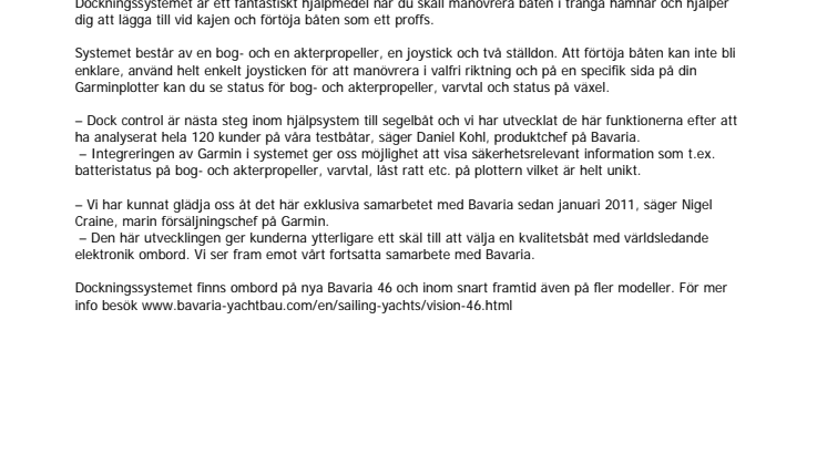 Garmin och Bavaria presenterar Vision 46 Dock control 