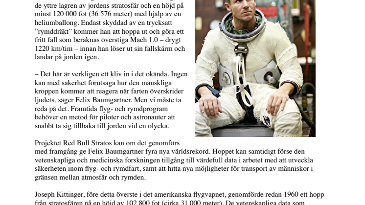 Red Bull Stratos, Information