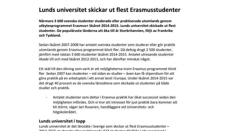 Lunds universitet skickar ut flest Erasmusstudenter