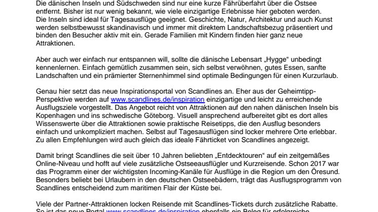 Scandlines stellt brandneues Inspirationsportal für Ausflüge und Kurzreisen nach Dänemark und Südschweden vor