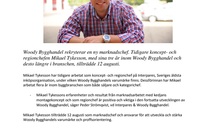 Mikael Tykesson är ny marknadschef för Woody Bygghandel