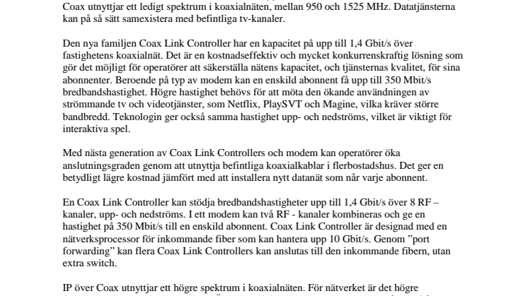InCoax Networks lanserar nästa generation IP över Coax