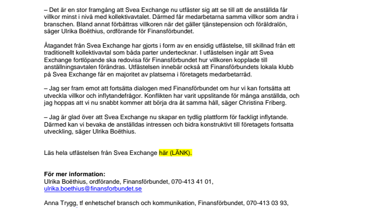 Strejken på Svea Exchange slut