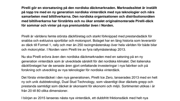 Pirelli utmanar i Norden med nya vinterdäck