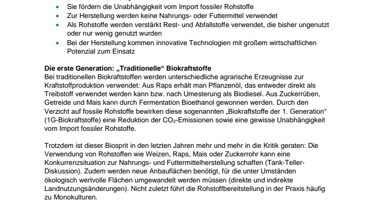Informationen zu fortschrittlichen Biokraftstoffen