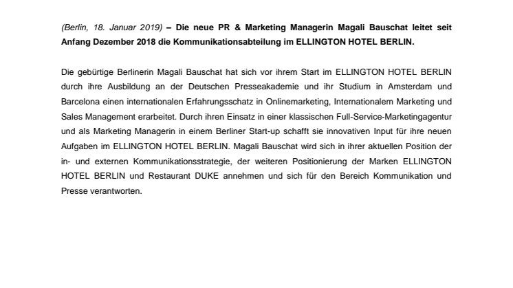NEUE PR & MARKETING MANAGERIN IM ELLINGTON HOTEL BERLIN