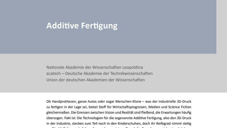 Kurzfassung der Stellungnahme Additive Fertigung