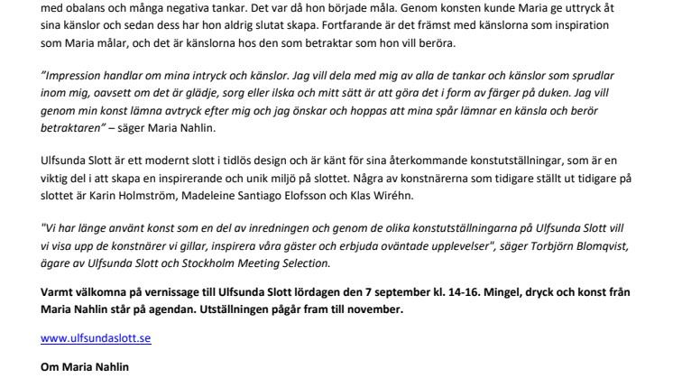 Konstutställning med känslofokus - Maria Nahlin ställer ut på Galleri Ulfsunda