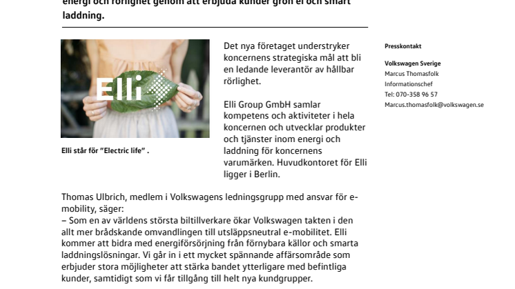 Volkswagen bildar nytt företag inom grön el och laddningslösningar