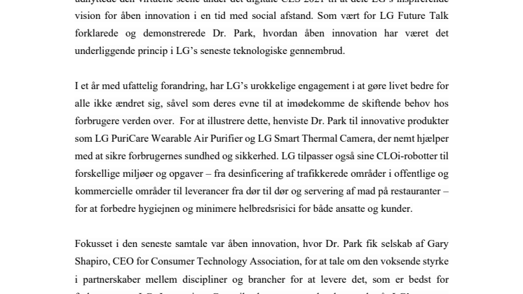 LG samler teknologibranchens ledere i en virtuel ”Future Talk” om værdien af åben innovation i en ny æra 