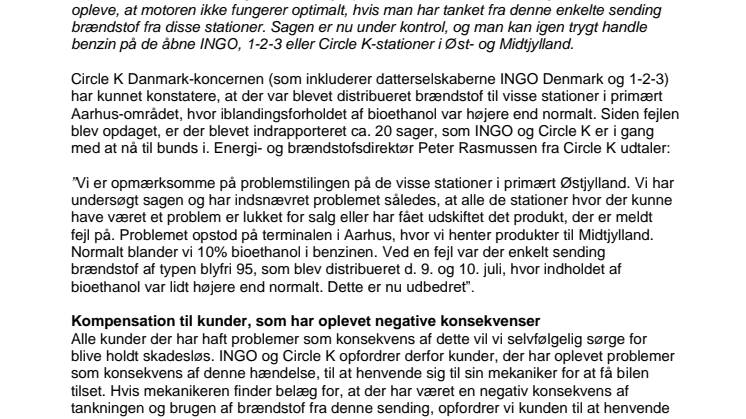 Forhøjet mængde bioethanol i brændstof under kontrol
