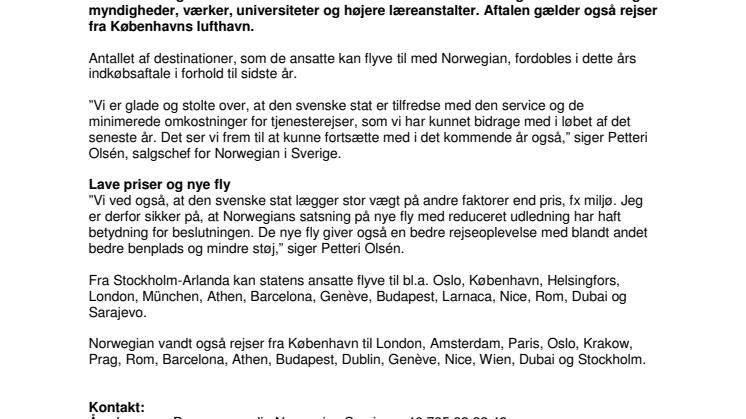 Den svenske stat viser Norwegian øget tillid