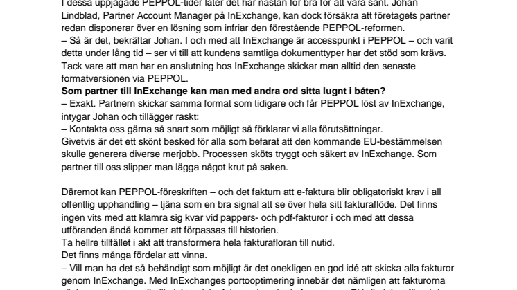 Partner till InExchange? Grattis, då är PEPPOL löst!
