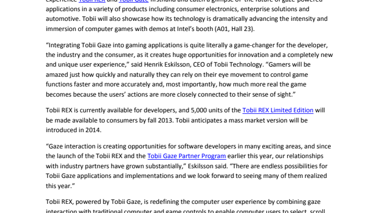 Tobii to Showcase Game-Changing Concepts at CeBIT