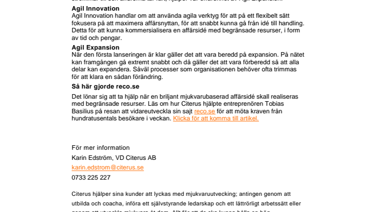 Citerus hjälper entreprenörer kommersialisera idéer fortare med Agil Innovation