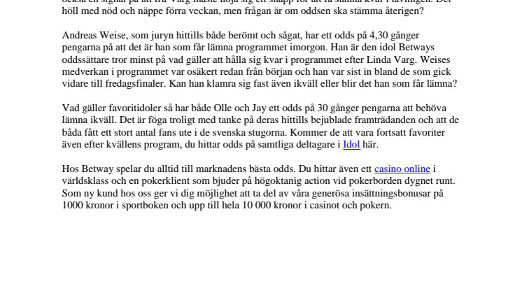 Betways odds talar mot Varg