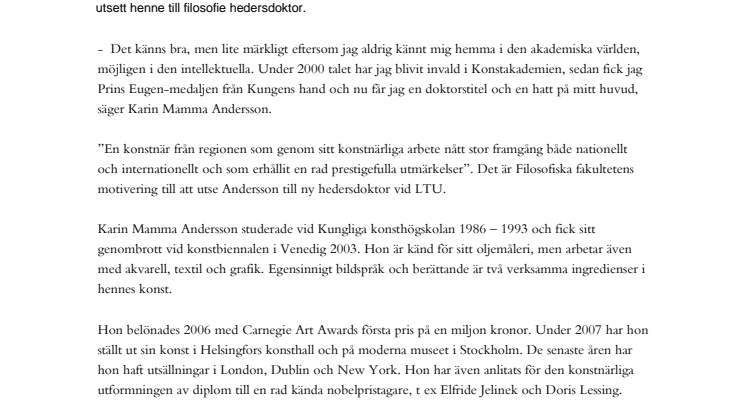 Internationellt känd konstnär ny hedersdoktor