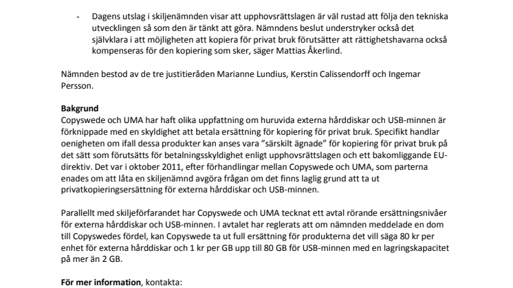 Rättighetshavare har rätt till kompensation för privatkopiering på USB-minnen och externa hårddiskar