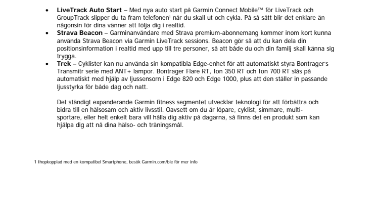 Garmin® presenterar nya cykelfunktioner