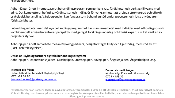 Adhd-hjälpen – ny internetbehandling för vuxna med adhd