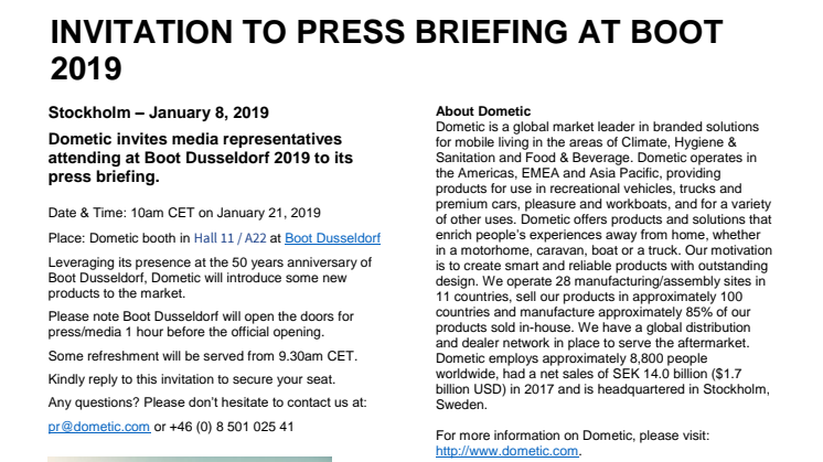 Dometic invites media to boot Düsseldorf press briefing