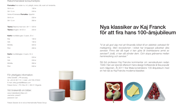 Iittala lanserar klassiker till minne av Kaj Franck