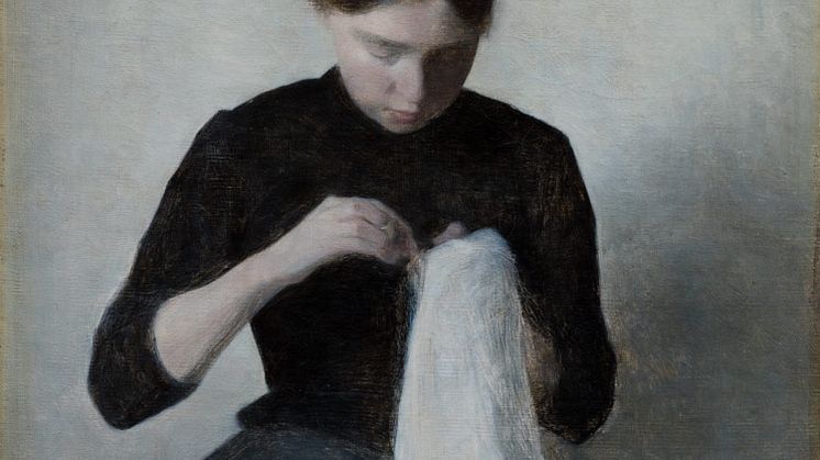 Vilhelm Hammershøi- ”En ung pige, der syr”, 1887. I dag på Ordrupgaard (Foto- Anders Sune Berg). 