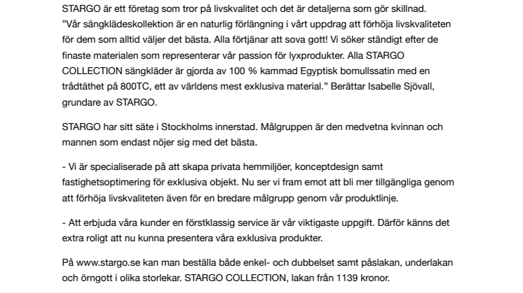 STARGO lanserar STARGO COLLECTION – Exklusiva sängkläder