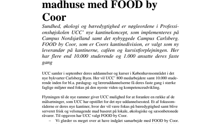 UCC satser på økologiske madhuse med FOOD by Coor