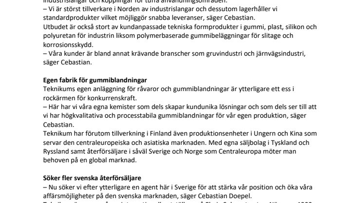 Finska gummileverantören Teknikum stärker sin närvaro i Sverige