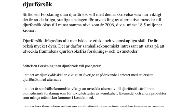 Till forskningsminister Leijonborg om moderna metoder utan djurförsök