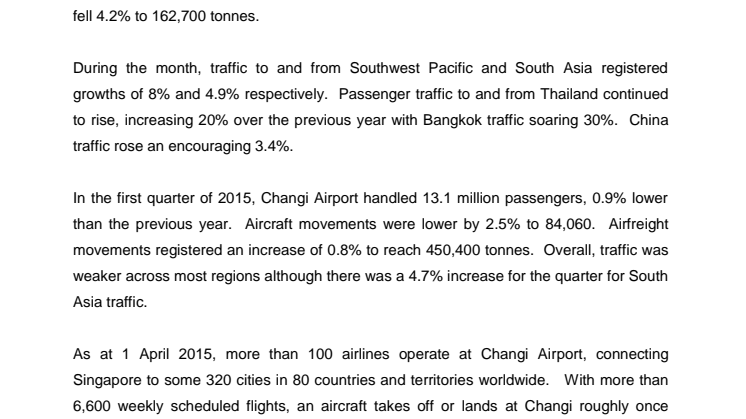 Operating Indicators for March 2015