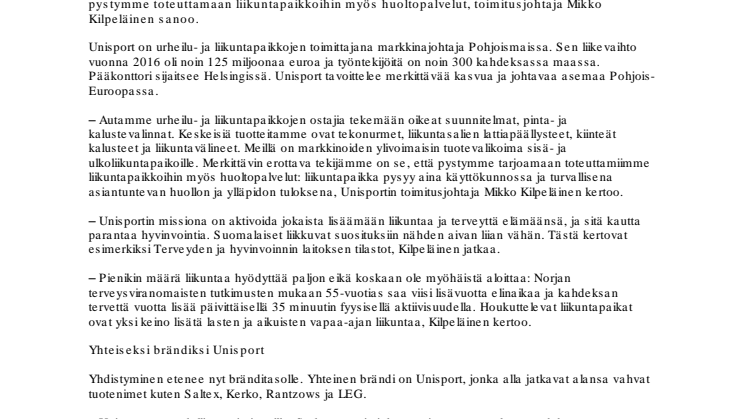 Suomalaisen Unisportin yritysfuusio etenee –  missiona parempi hyvinvointi, tarjooma yhteisen brändin alle