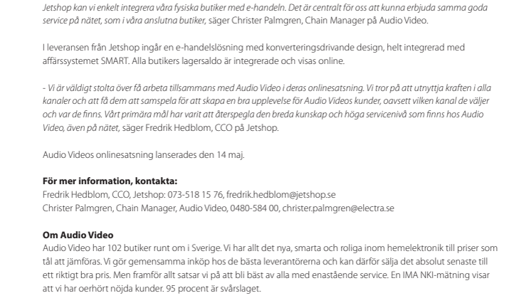 Audio Video väljer Jetshop Commerce för sin omnikanalsatsning