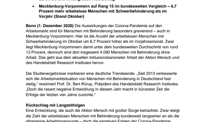 Inklusionsbarometer Arbeit / Mecklenburg-Vorpommern
