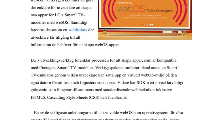 LG LANSERAR UTVECKLINGSVERKTYG FÖR SMART+ TV