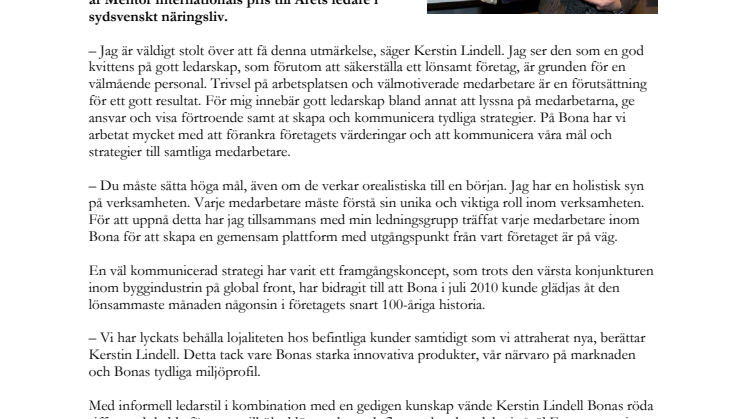 Bonas VD Kerstin LIndell utsedd till årets ledare