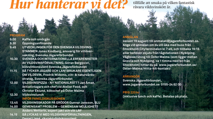 Vildsvinsseminarium 22 augusti på Öster Malma