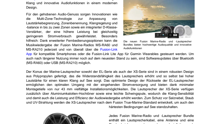 PM Garmin Fusion Marine-Radio und -Lautsprecher Bundles