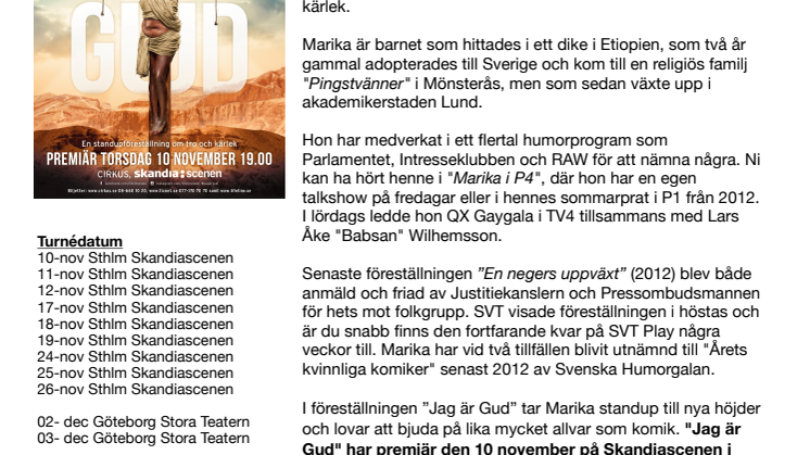 Marika Carlsson ”Jag är Gud” - En standupföreställning om tro och kärlek 