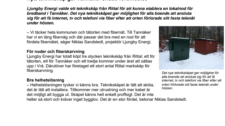 Nytt teknikskåp ger Tannåker snabb förbindelse