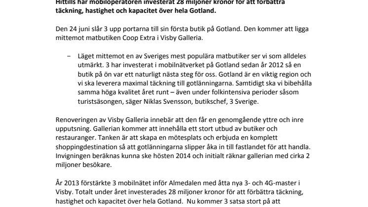 3 öppnar sin första butik på Gotland 