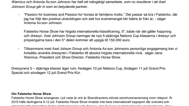 Axel Johnson Group ny sponsor i Falsterbo Horse Show