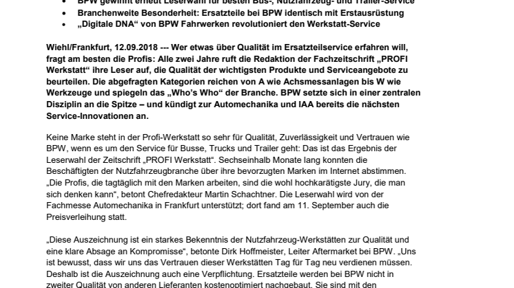 Wo „Original-Teile“ noch wirklich original sind: BPW ist und bleibt klarer Favorit der PROFI Werkstatt-Leser