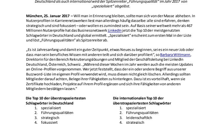 Alle sind spezialisiert und haben Führungsqualitäten - LinkedIn veröffentlicht die zehn überstrapaziertesten Schlagwörter in Nutzerprofilen
