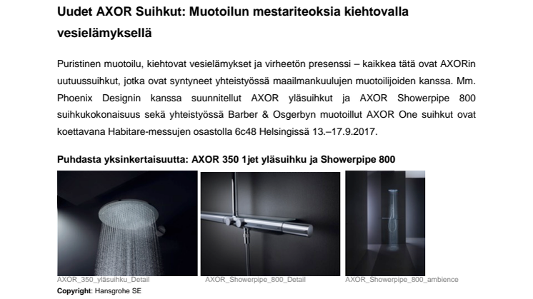 Uudet AXOR Suihkut: Muotoilun mestariteoksia kiehtovalla vesielämyksellä 