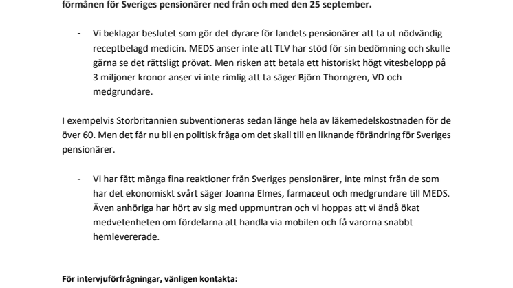 MEDS.se pensionärsförmån stoppas av staten